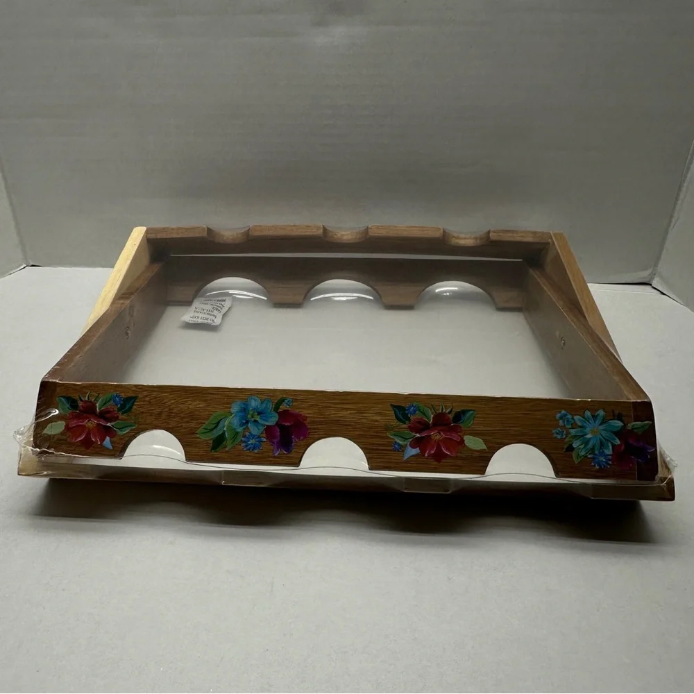 NEW The Pioneer Woman Spring Bouquet Acacia Wood Wine Rack 6-Bottle Folding NIB